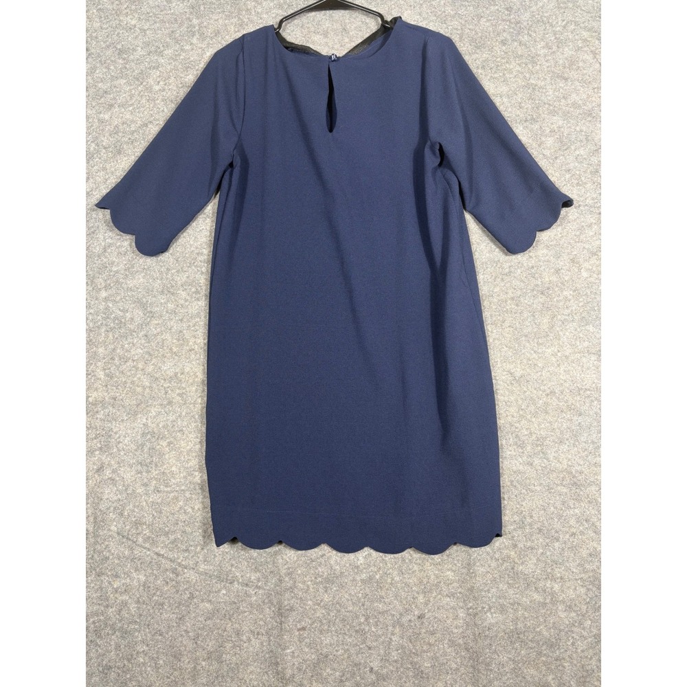 MONTEAU Navy Blue Scalloped Hem 3/4‎ Sleeve Shift Dress Womens Medium